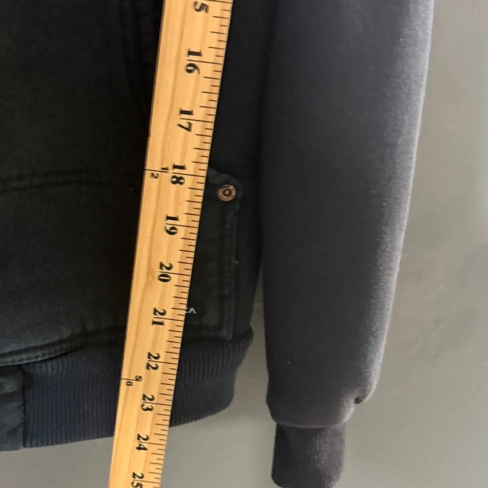 RVCA Mens Hooded Sherpa Lined‎ Jacket Black Canvas Fleece Full Zip Small